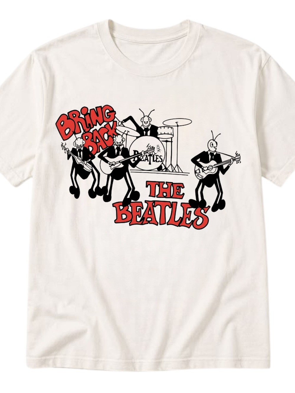 Gildan White Tee with Red & Black Beatles Graphic
